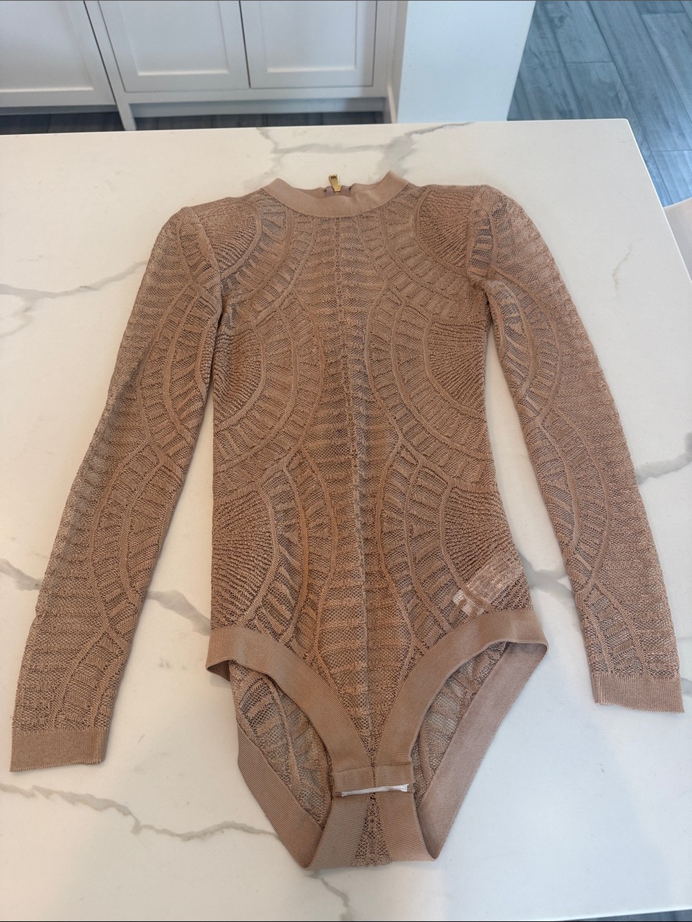 Balmain Long Sleeve Knit Bodysuit - Beige